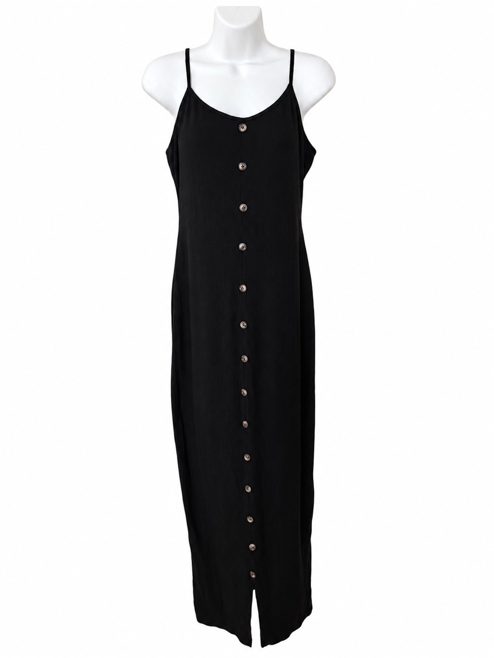 SHEIN Black Ribbed Maxi Dress XL Button Front Slit